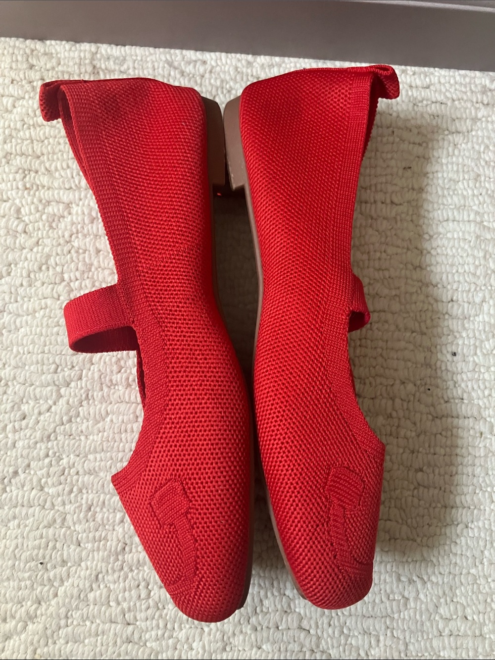 Women’s Red Knit Square Toe Mary Jane Flats Size 41 (10/10.5) - Picture 2 of 8